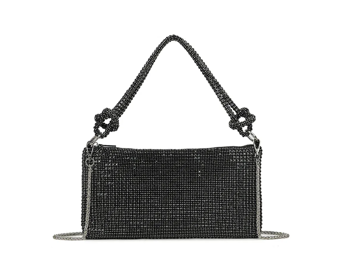 Marbella Glamorous Sparkly Clutch Bag With Handle - Black