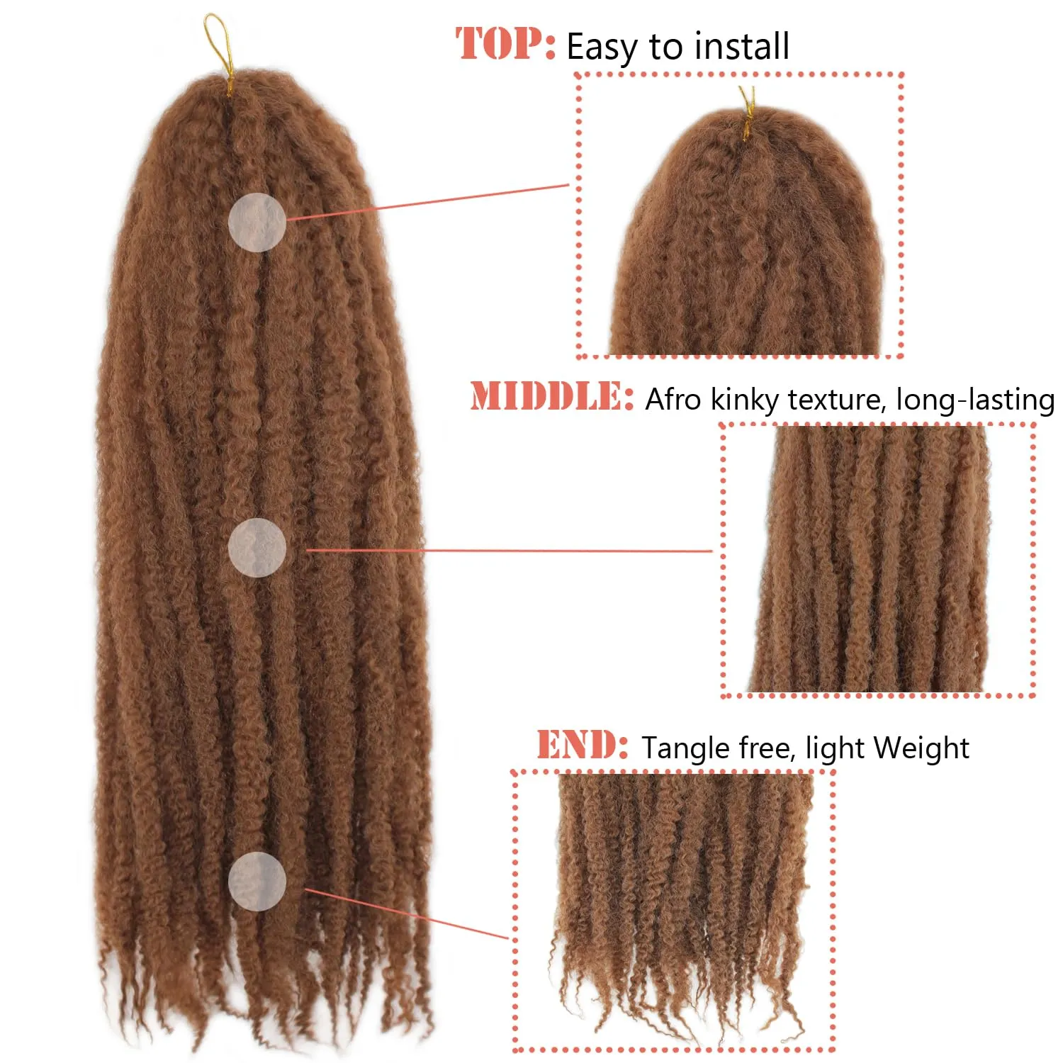 Marley Twist Braiding Hair 24 Inch Long Cuban Twist Hair 8 Packs Afro Kinky Curly Twist Crochet Hair Synthetic Hair Extensions (24 Inch 8packs, #30)