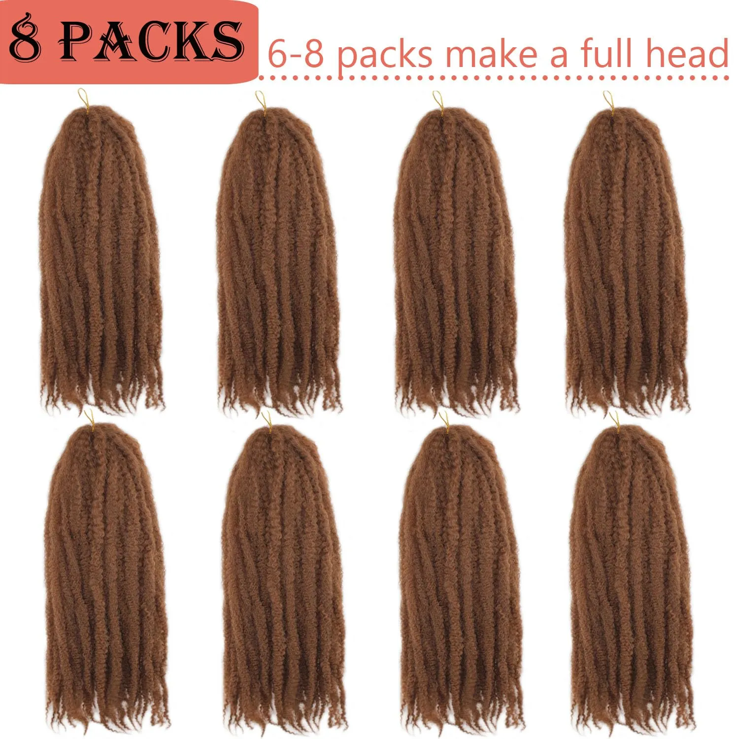 Marley Twist Braiding Hair 24 Inch Long Cuban Twist Hair 8 Packs Afro Kinky Curly Twist Crochet Hair Synthetic Hair Extensions (24 Inch 8packs, #30)