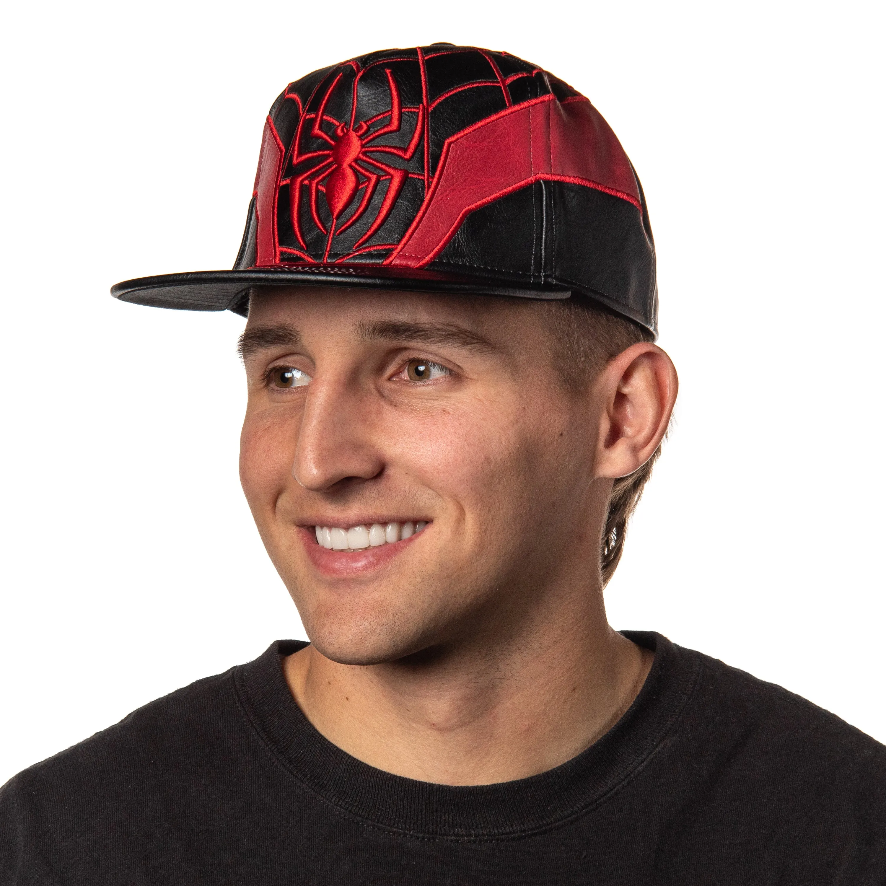 Marvel Comics Spider-Man Miles Morales Suit Embroidered Faux Leather Snapback Hat