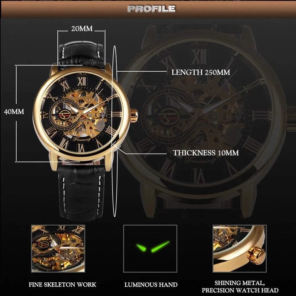 MASTOPMens Mechanical Automatic Watches Top Brand Luxury Retro Hollow Design Leather Skeleton Mechanical Men Watches