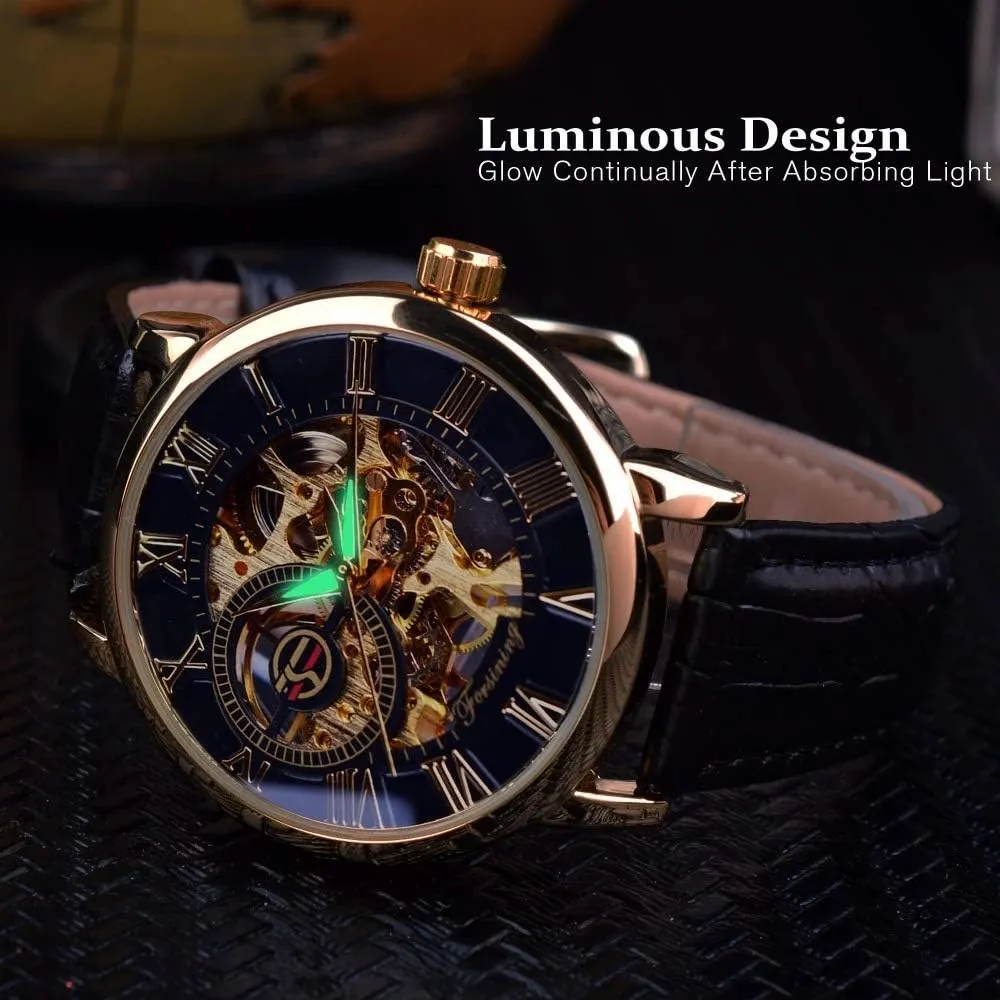 MASTOPMens Mechanical Automatic Watches Top Brand Luxury Retro Hollow Design Leather Skeleton Mechanical Men Watches