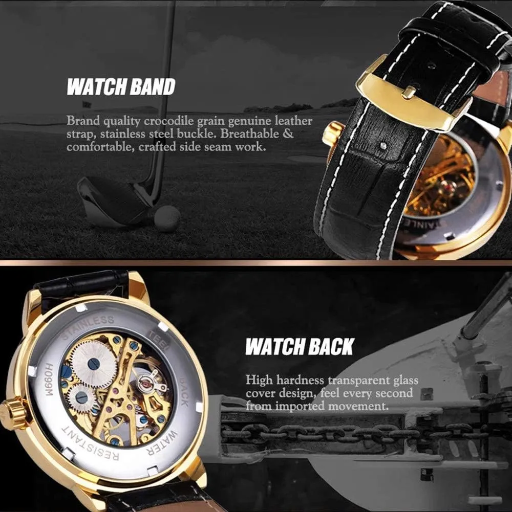 MASTOPMens Mechanical Automatic Watches Top Brand Luxury Retro Hollow Design Leather Skeleton Mechanical Men Watches