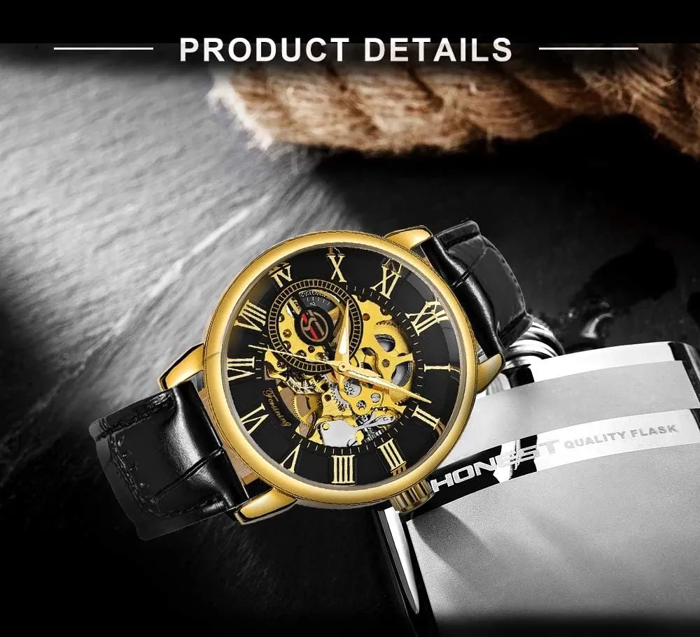 MASTOPMens Mechanical Automatic Watches Top Brand Luxury Retro Hollow Design Leather Skeleton Mechanical Men Watches