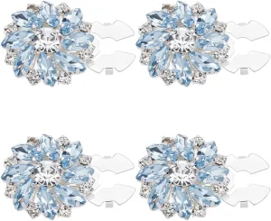 MAYJOYDIY 4 Pcs Light Blue Rhinestone Buttons 1 Inch Flower Crystal Embellishments Sew on Clothing Crystal Flatback for Dress Shirts Bags Sweater
