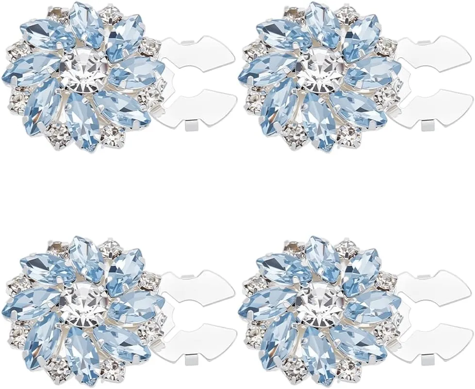 MAYJOYDIY 4 Pcs Light Blue Rhinestone Buttons 1 Inch Flower Crystal Embellishments Sew on Clothing Crystal Flatback for Dress Shirts Bags Sweater