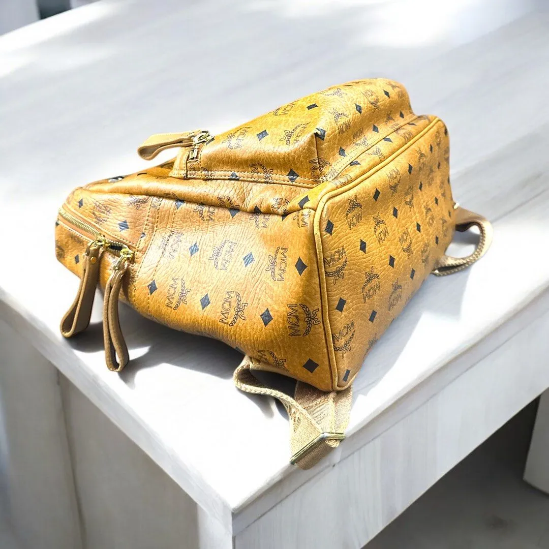 MCM Cognac Visetos Leather Backpack (H40 x L33 cm)