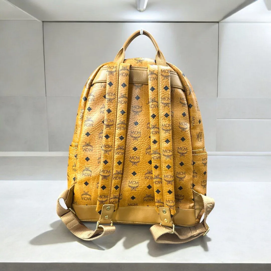 MCM Cognac Visetos Leather Backpack (H40 x L33 cm)