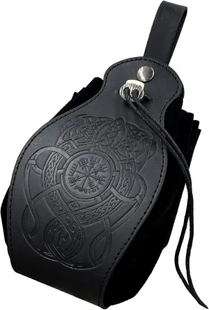Medieval Faux Leather Drawstring Pouch Portable Belt LARP Waist Bag Viking Renaissance Cosplay Costume Purse Steampunk Dice Bag for Men Women (F)
