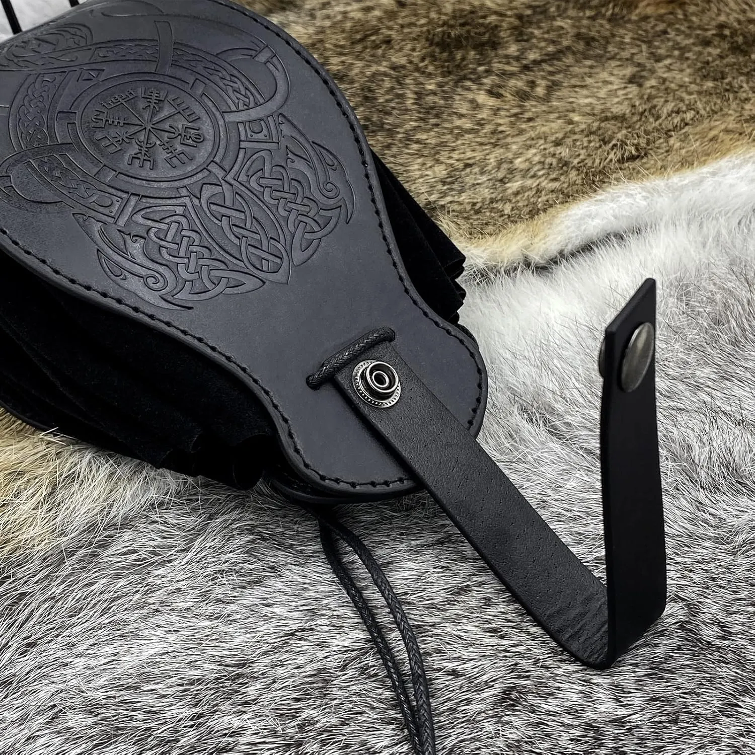 Medieval Faux Leather Drawstring Pouch Portable Belt LARP Waist Bag Viking Renaissance Cosplay Costume Purse Steampunk Dice Bag for Men Women (F)