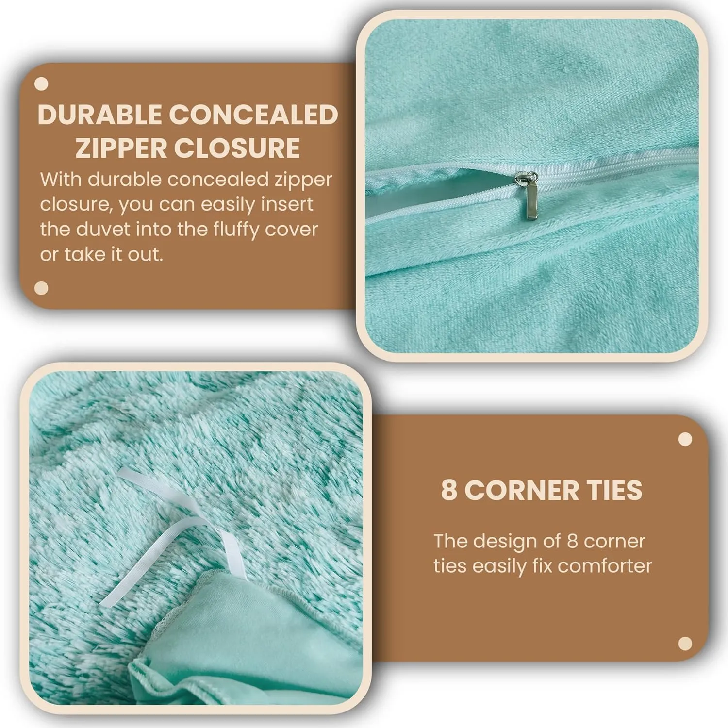 MEGO Luxury Shaggy Faux Fur Duvet Cover Set, Ultra Soft 2 Pieces Fluffy Comforter Cover Set, Fuzzy Bedding Set(1 Plush Furry Duvet Cover   1 Pillow Case), Zipper Closure(Twin, Aqua Green Ombre)