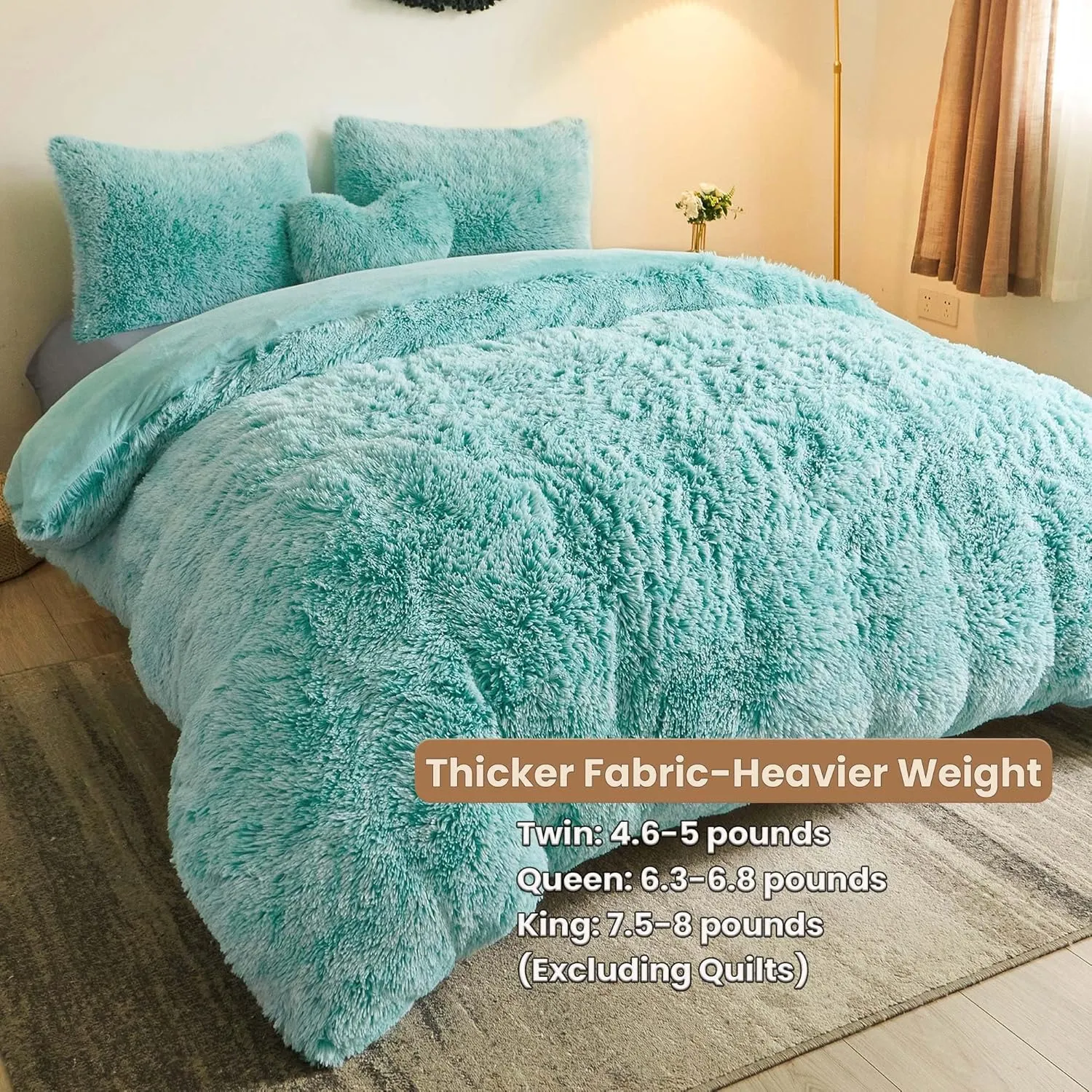 MEGO Luxury Shaggy Faux Fur Duvet Cover Set, Ultra Soft 2 Pieces Fluffy Comforter Cover Set, Fuzzy Bedding Set(1 Plush Furry Duvet Cover   1 Pillow Case), Zipper Closure(Twin, Aqua Green Ombre)