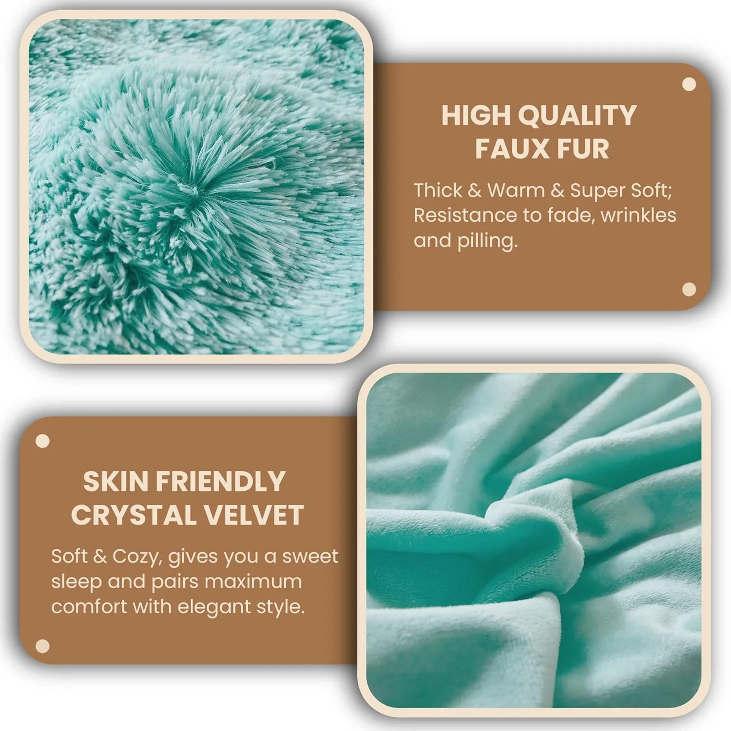 MEGO Luxury Shaggy Faux Fur Duvet Cover Set, Ultra Soft 2 Pieces Fluffy Comforter Cover Set, Fuzzy Bedding Set(1 Plush Furry Duvet Cover   1 Pillow Case), Zipper Closure(Twin, Aqua Green Ombre)