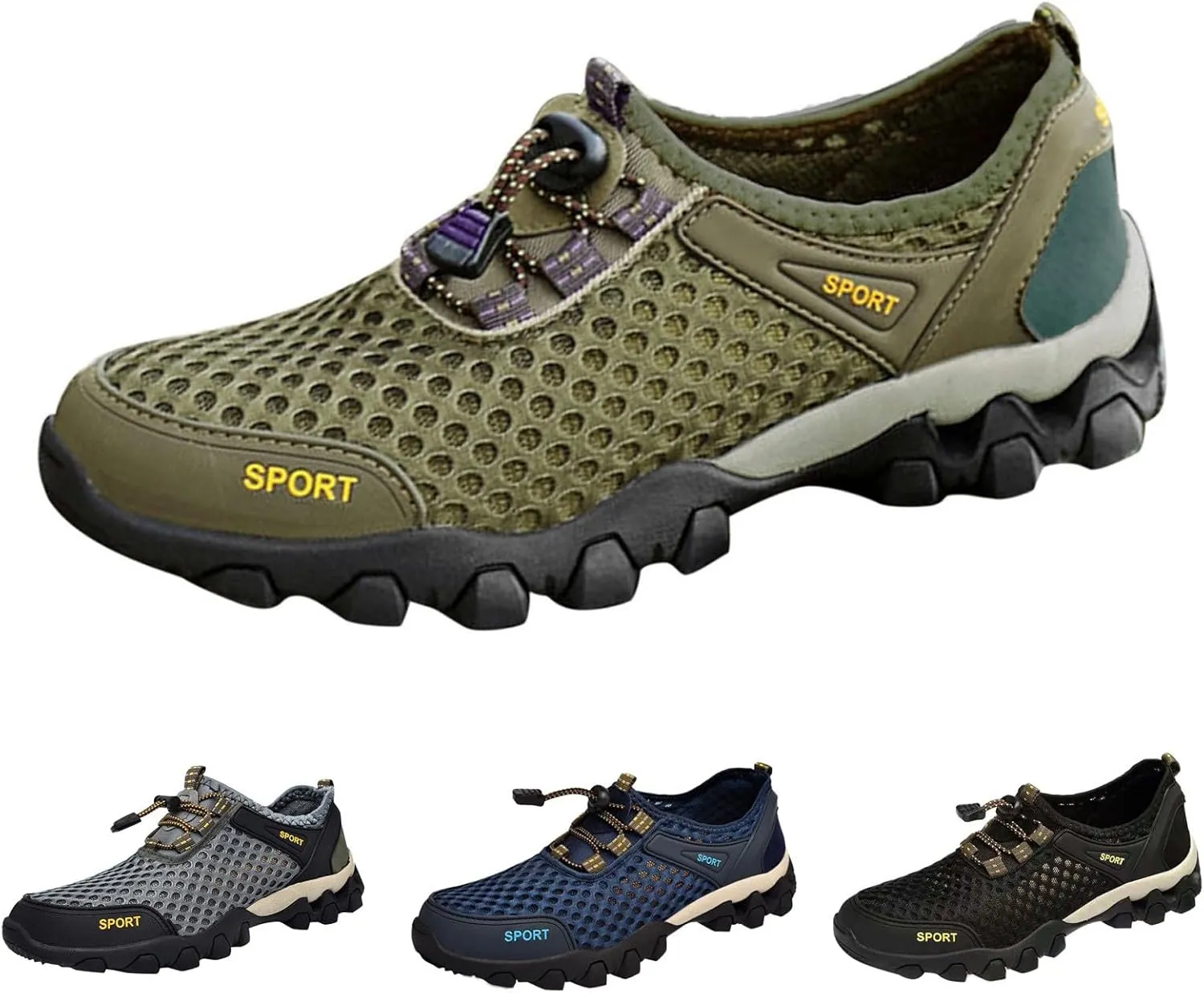 Men Summer Mesh Breathable Hiking Shoes Comfortable Walking Shoes Outdoor Travel Shoes Fashion Casual Sneaker Laces Mens
