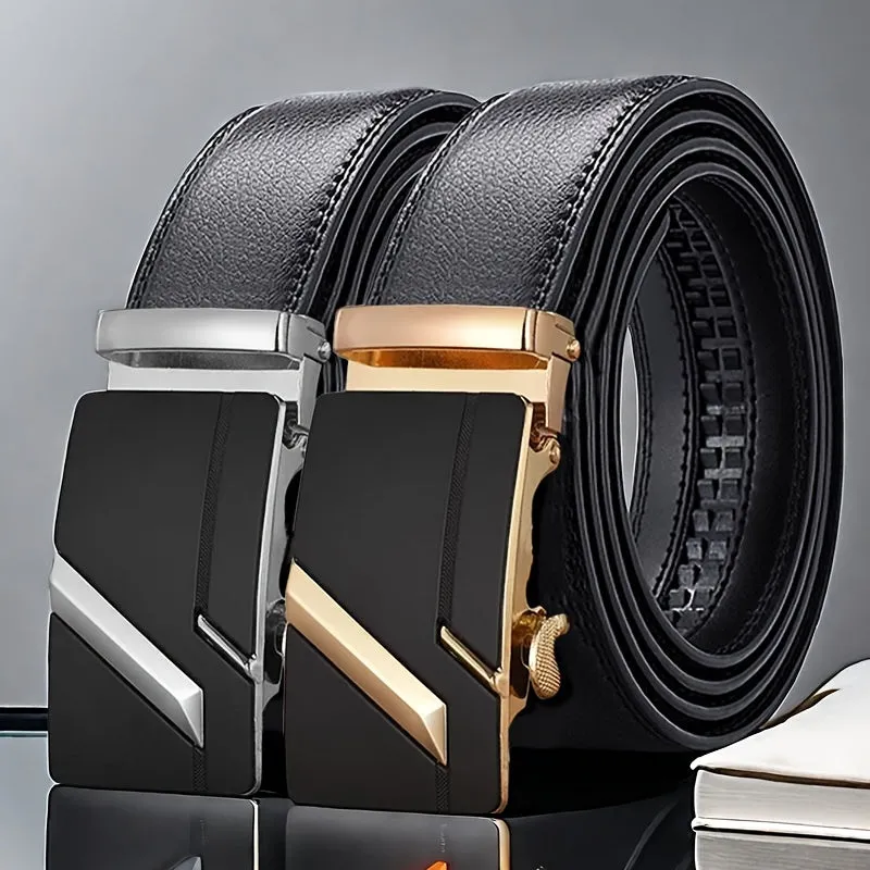 Men's Automatic Buckle Belt Faux Leather Alloy Buckle Business Casual Style