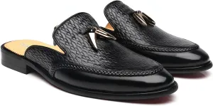 Mens Black Backless Loafers Genuine Leather Mules Shoes