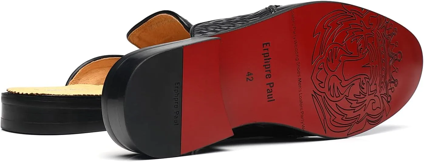 Mens Black Backless Loafers Genuine Leather Mules Shoes
