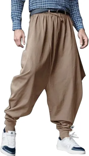 Mens Hip Hop Harem Pants Fashion Solid Color Oversized Tapered Pants Casual Comfy Elastic Drawstring Baggy Trouser