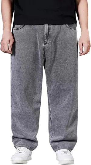 Men's Jeans Loose Casual Sports Solid Straight Leg Jeans Elasticated Waist Athletic Fit Denim Pants with Pockets 2024