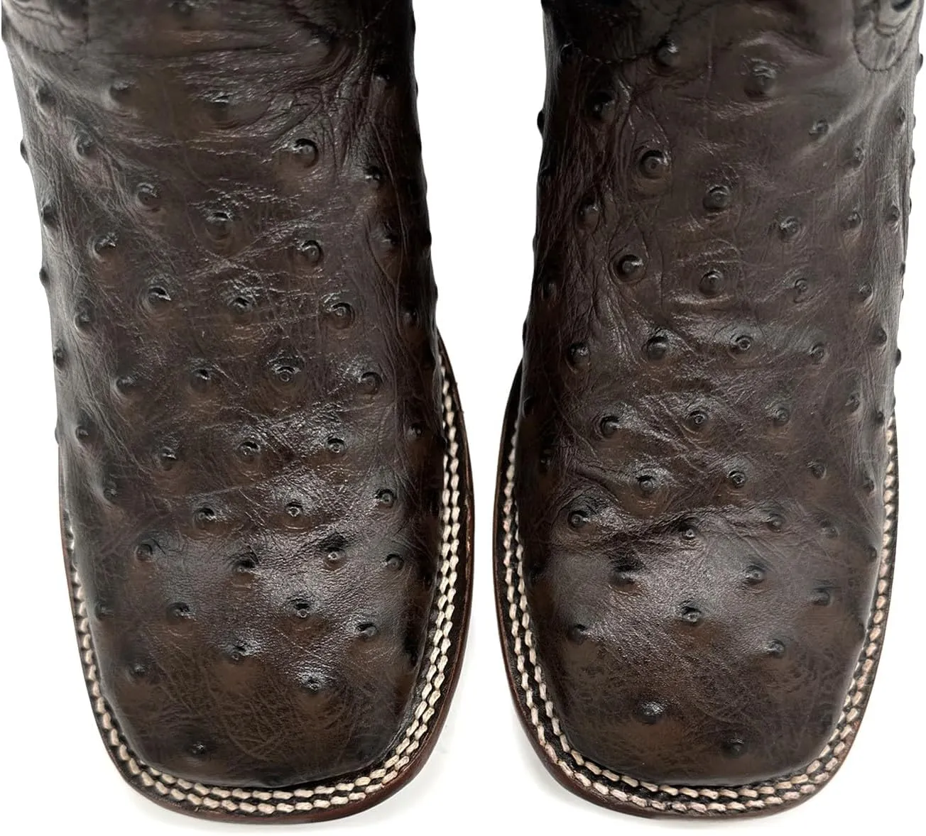 Mens Leather Ostrich Quill Print Square Toe Western Cowboy Boot