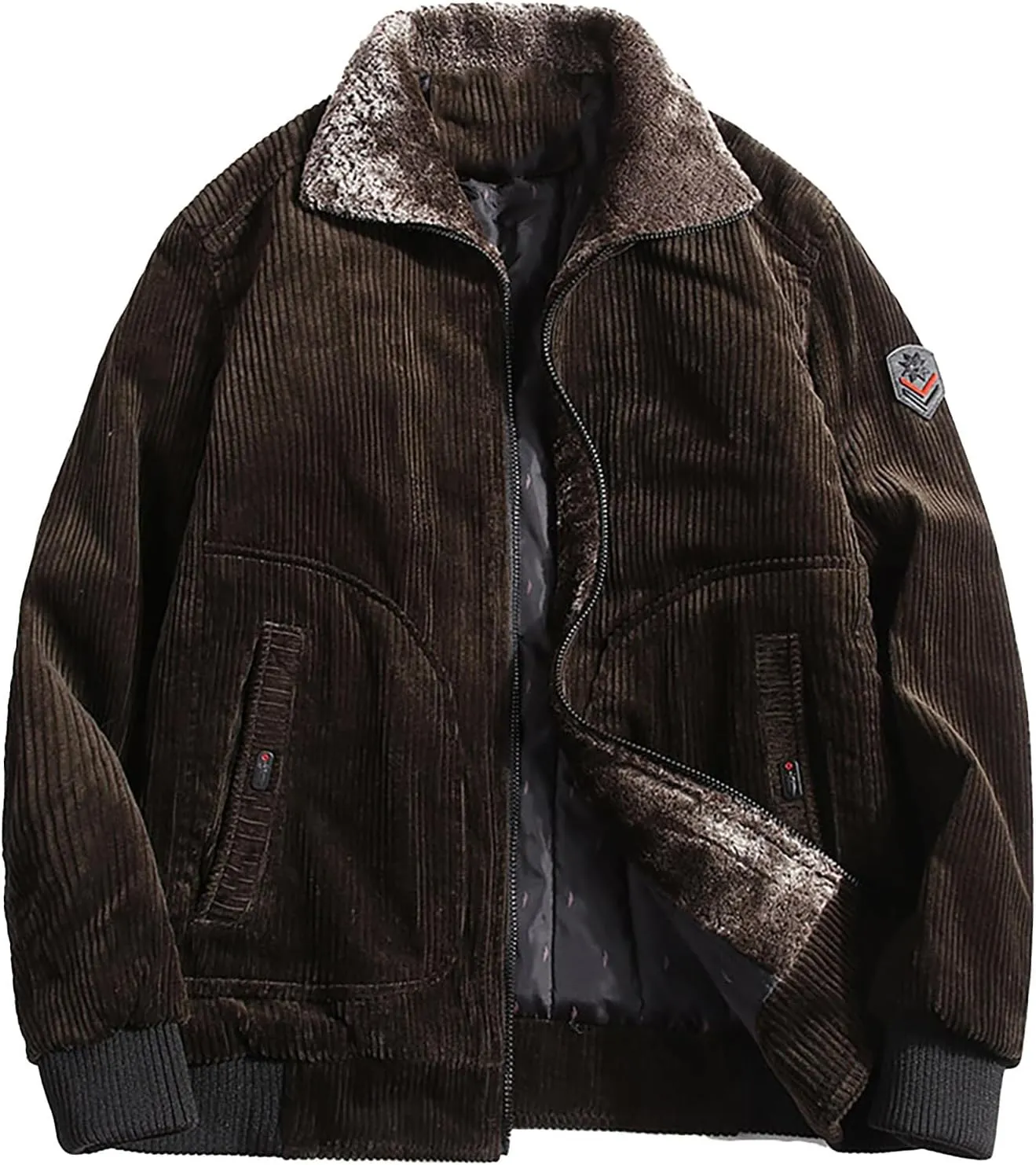 Men's Retro Sherpa Fleece Lined Corduroy Trucker Jackets Lapel Full Zip Faux Fur Neck Thickened Winter Thermal Coats