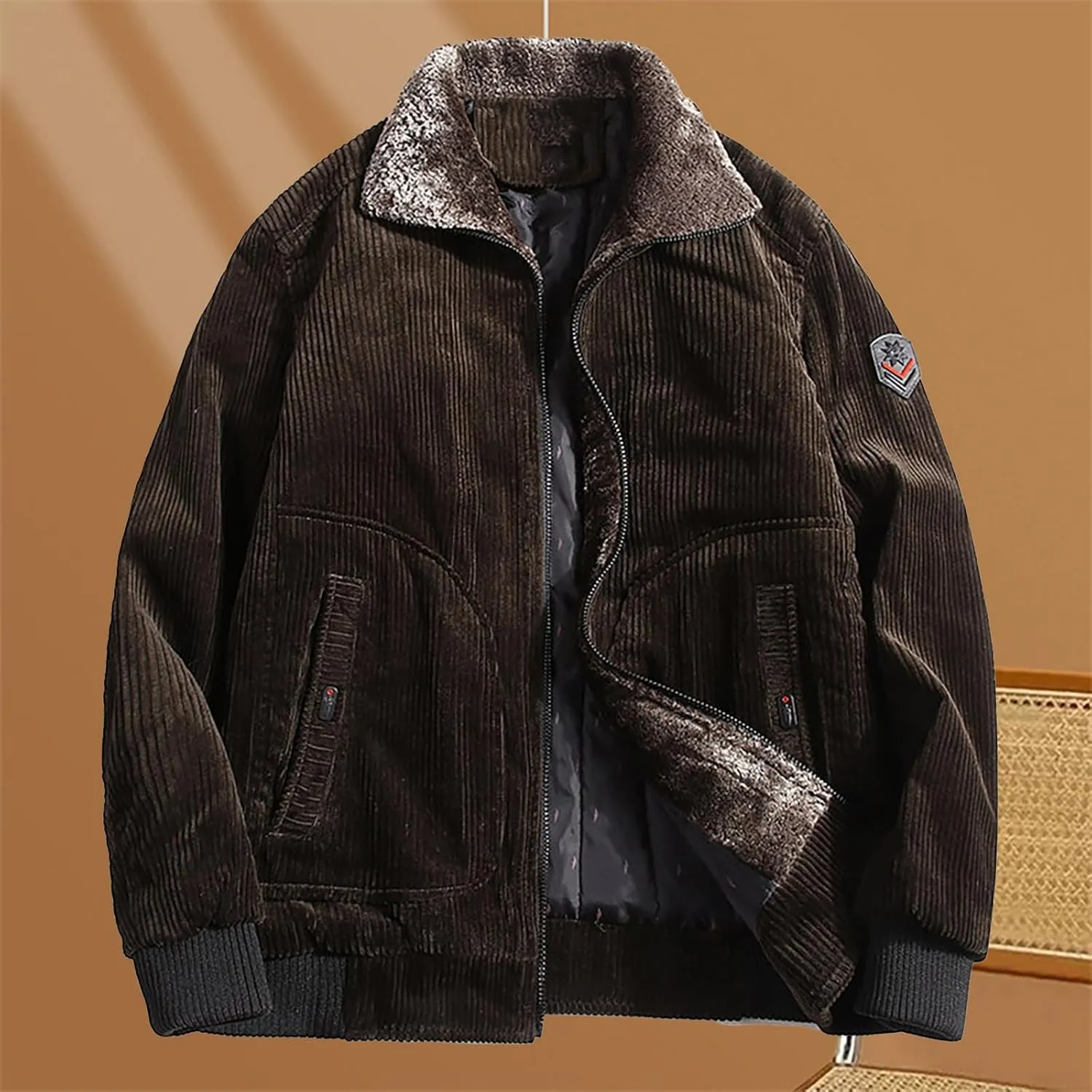 Men's Retro Sherpa Fleece Lined Corduroy Trucker Jackets Lapel Full Zip Faux Fur Neck Thickened Winter Thermal Coats