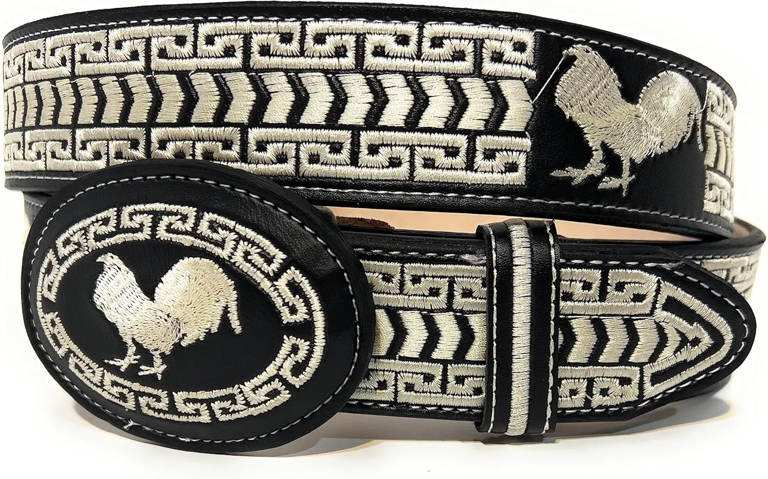 Men's Rooster Embroidered Western Leather Belt, Cinto Vaquero Bordado Con Gallo