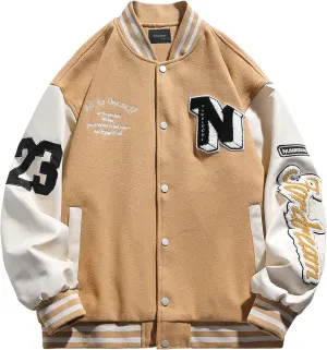 Mens Varsity Letterman Jackets: Vintage Streetwear Baseball Bomber Jacket for Men Women Casual Leather Sleeves Coat