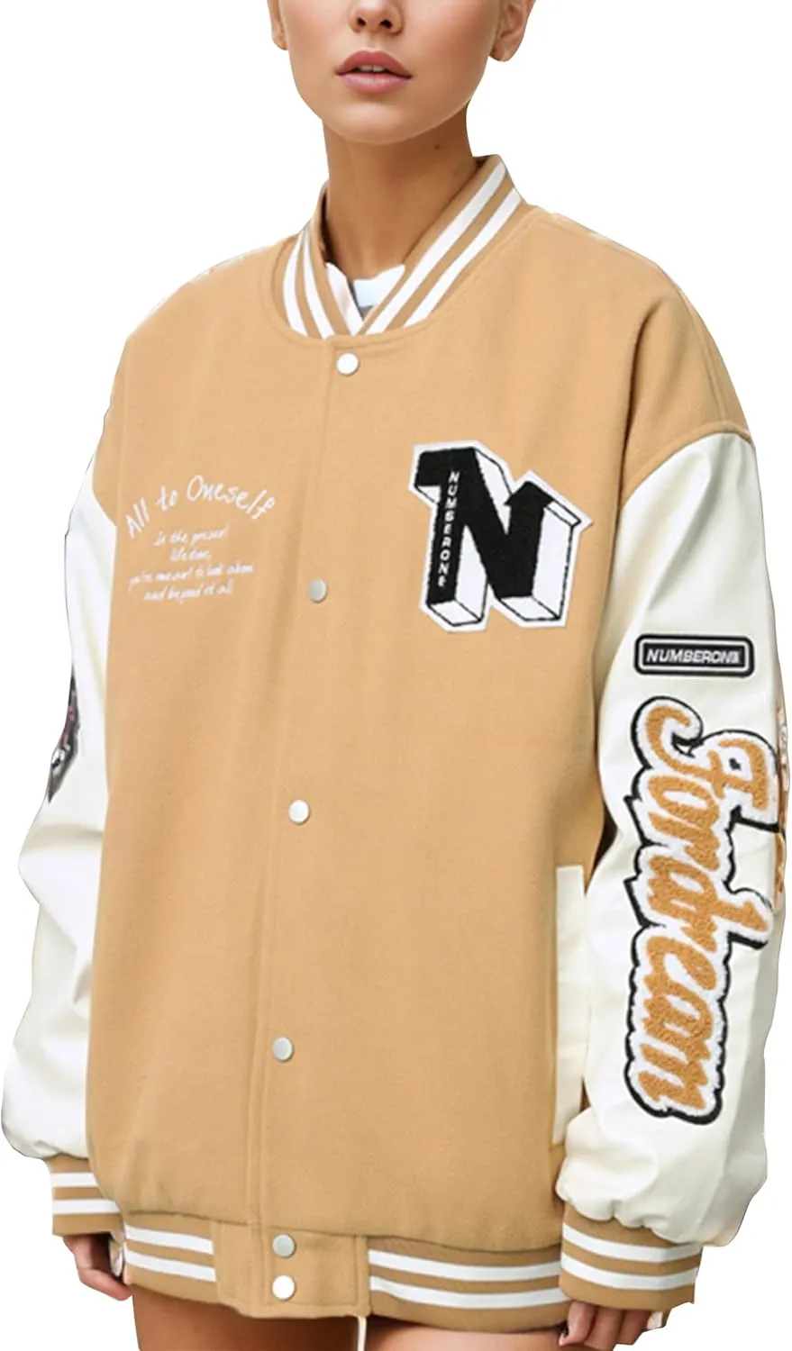 Mens Varsity Letterman Jackets: Vintage Streetwear Baseball Bomber Jacket for Men Women Casual Leather Sleeves Coat