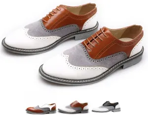 Men's Wingtip Two Tone Patchwork Brogue Oxfords Shoes: Fashion Classic Round-Toe Lace Up Low Top Leather Dress Shoes