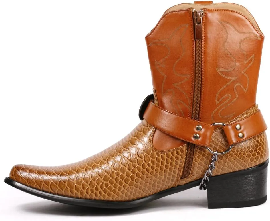Metrocharm Diego-01 Men's Belt Buckle Chain Strap Western Cowboy Boots