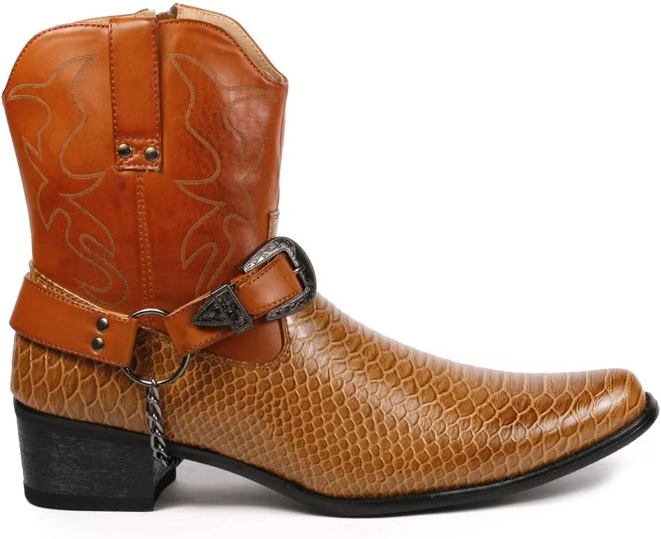 Metrocharm Diego-01 Men's Belt Buckle Chain Strap Western Cowboy Boots