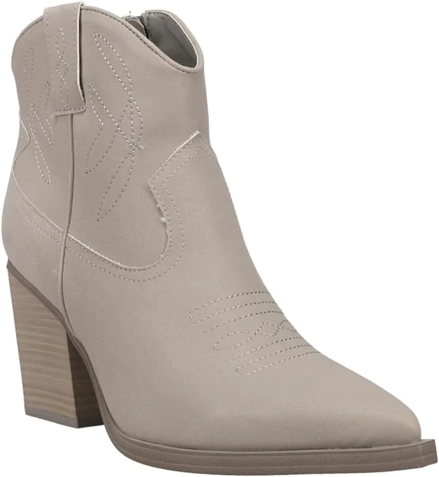 MIA Womens Sawyer Embroidered Pointed Toe Casual Boots Ankle Mid Heel 2-3" - Grey