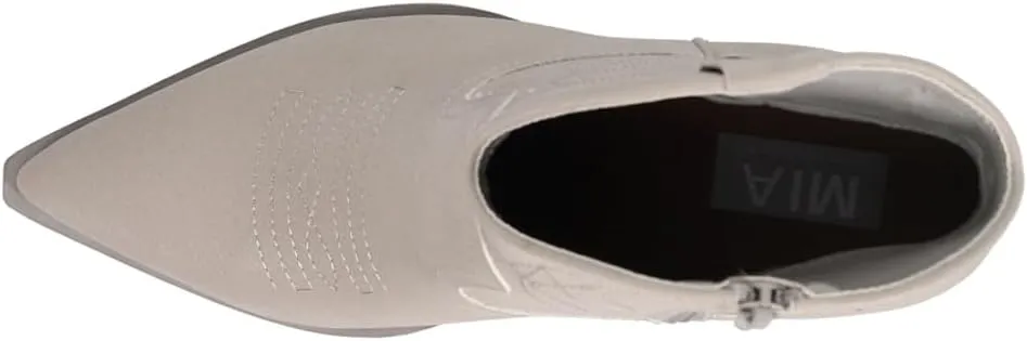 MIA Womens Sawyer Embroidered Pointed Toe Casual Boots Ankle Mid Heel 2-3" - Grey