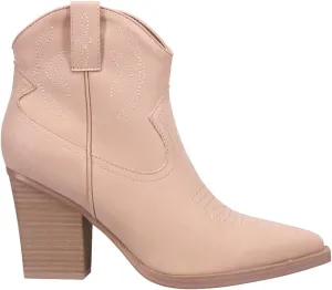 MIA Womens Sawyer Embroidered Pointed Toe Casual Boots Ankle Mid Heel 2-3" - Grey