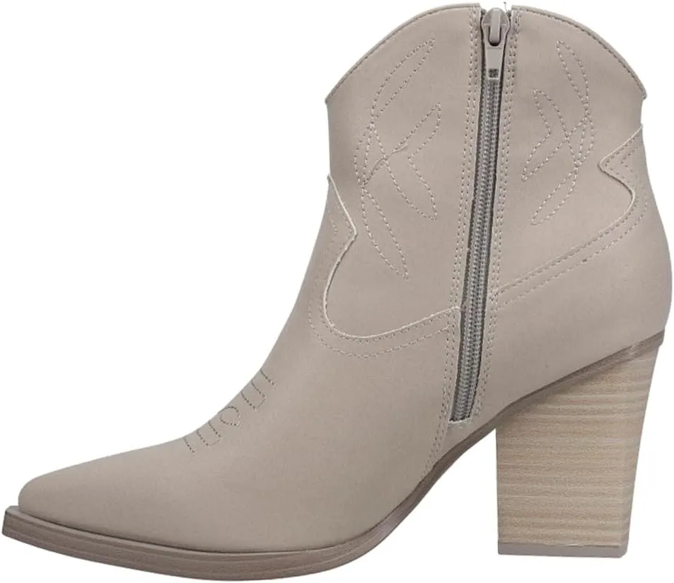 MIA Womens Sawyer Embroidered Pointed Toe Casual Boots Ankle Mid Heel 2-3" - Grey