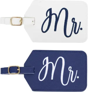 MIAMICA Mens Mr. and Mr. Luggage Tags, Navy & White, 6.85" x 3", 2 Pack (M31781)