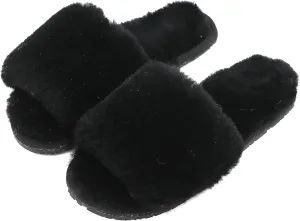 Millffy Women's Wool Fur Slippers Sheepskin Leather Slippers Shearling Fur Fluffy Fuzzy House Bedroom Shoes Slides