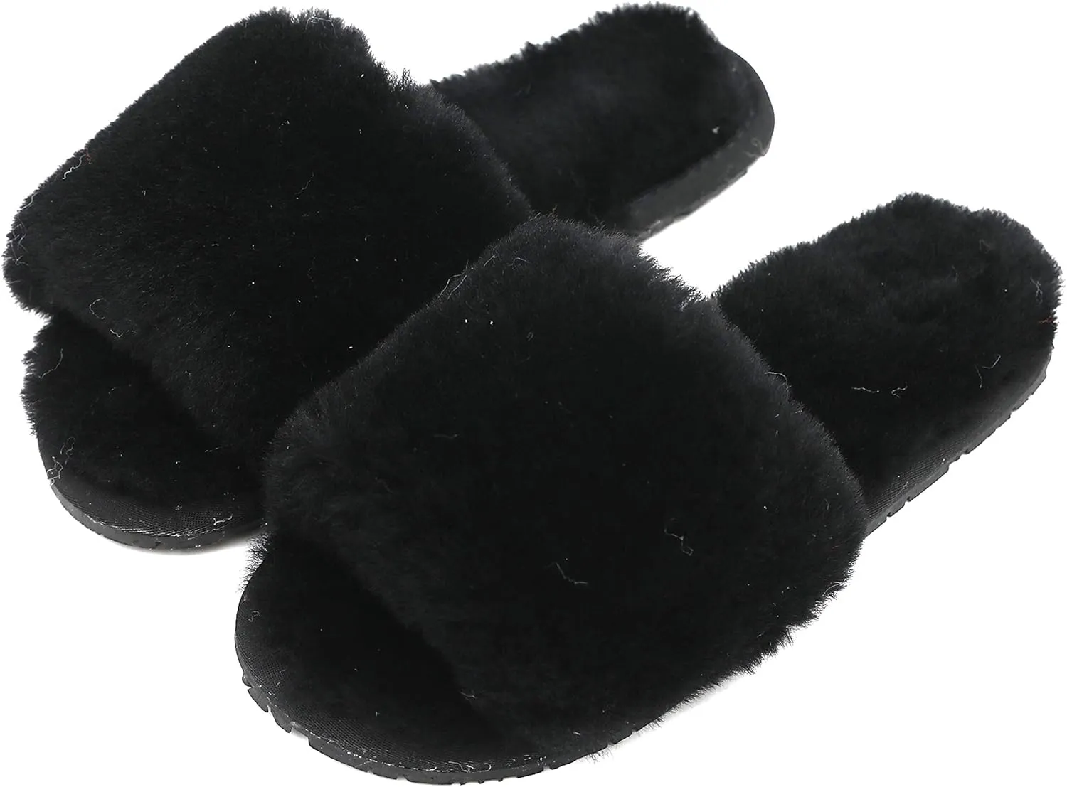 Millffy Women's Wool Fur Slippers Sheepskin Leather Slippers Shearling Fur Fluffy Fuzzy House Bedroom Shoes Slides