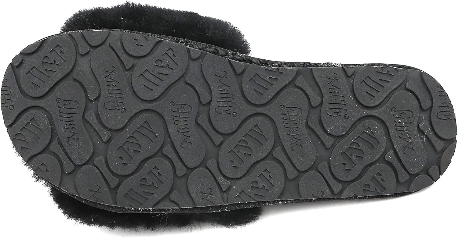Millffy Women's Wool Fur Slippers Sheepskin Leather Slippers Shearling Fur Fluffy Fuzzy House Bedroom Shoes Slides