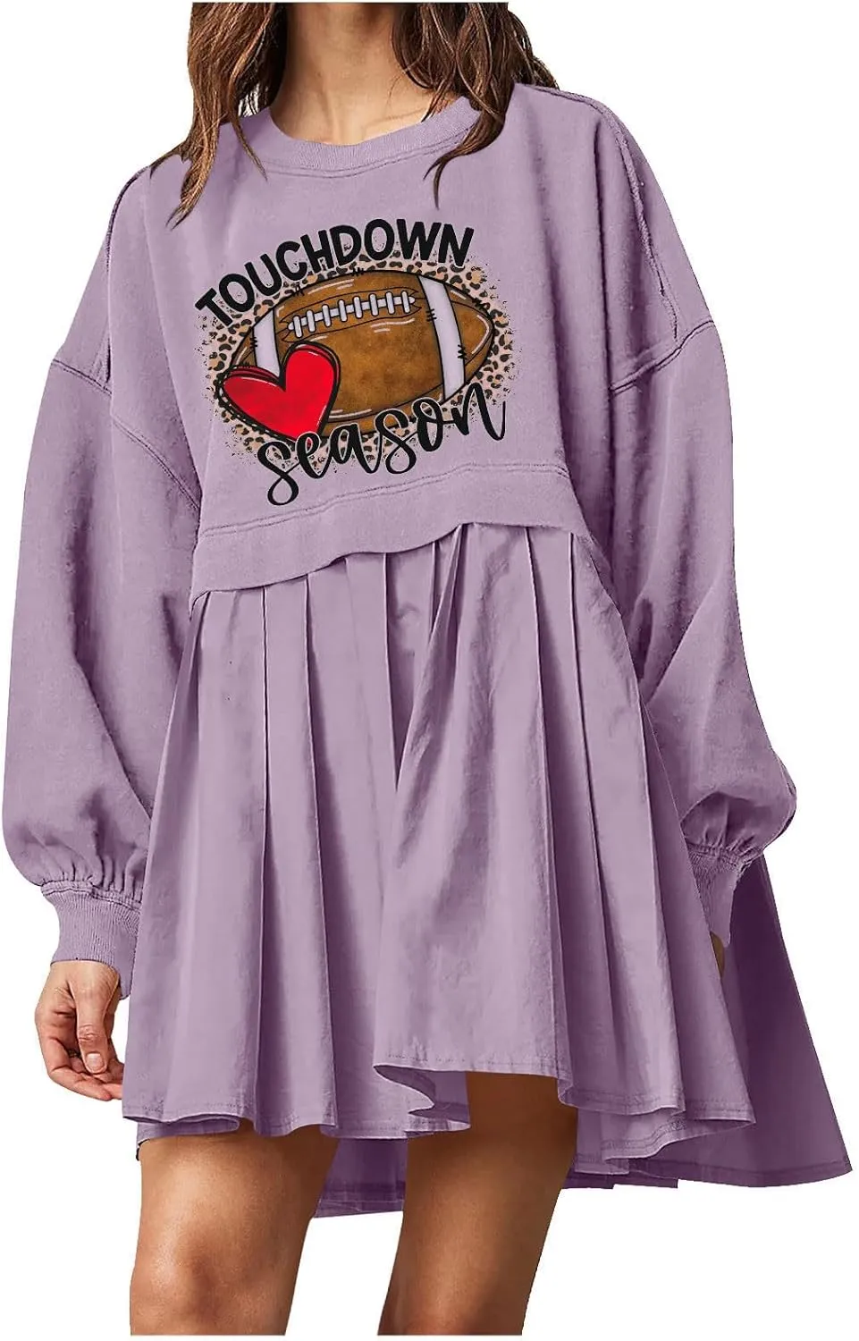 Mini Dresses for Women Long Sleeve Crewneck Patchwork Sweatshirt Dress Funny Print Graphic Tee Shirts Pullover Dress