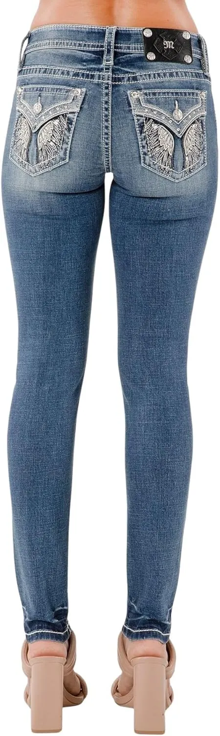 Miss Me Women's Ariella Wing Embellished Faux Flap Pockets Mid-Rise Skinny Jeans