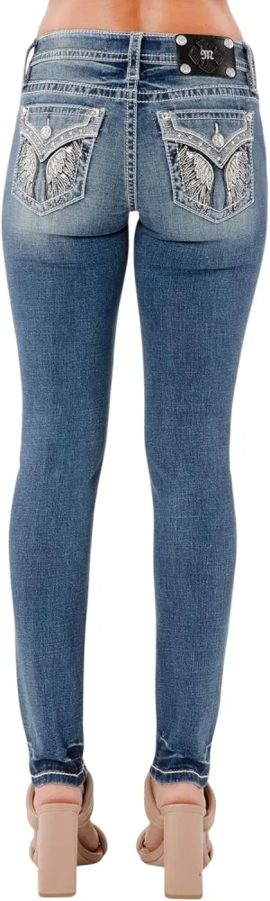 Miss Me Women's Ariella Wing Embellished Faux Flap Pockets Mid-Rise Skinny Jeans