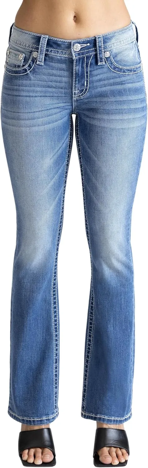 Miss Me Women's Stoned Cross Applique Mid-Rise Bootcut Jeans