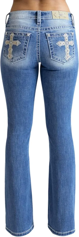 Miss Me Women's Stoned Cross Applique Mid-Rise Bootcut Jeans