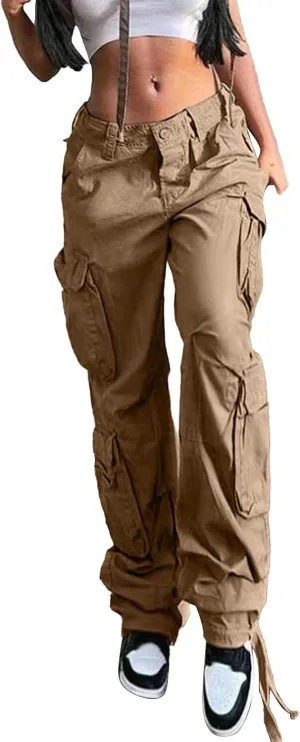 Miyaomn Crossbody Bags for Women Womens Baggy Cargo Pants Vintage Flap Pocket High Waisted Straight Leg Combat Military Trousers Casual Y2K Streetwear(Khaki,Large)