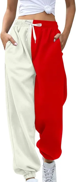 Miyaomn Women's Joggers Pants Casual Patchwork Drawstring Running Trousers Athletic Workout Gym Yoga Sweatpants with Pockets