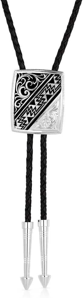 Montana Silversmiths Four Winds Southwestern Geometric Pattern Bolo Tie Leather Cord