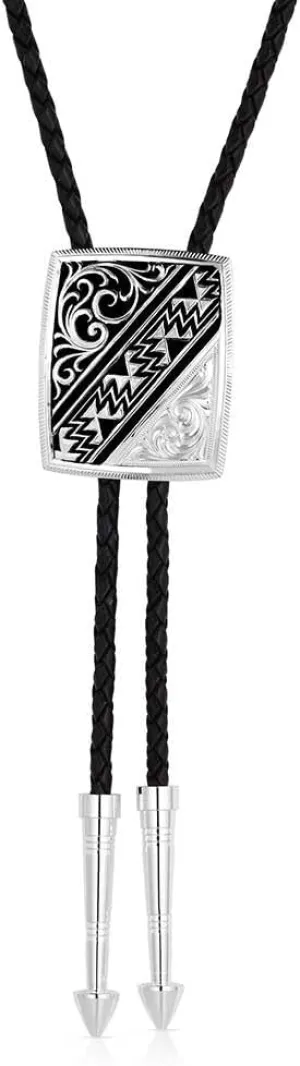 Montana Silversmiths Four Winds Southwestern Geometric Pattern Bolo Tie Leather Cord