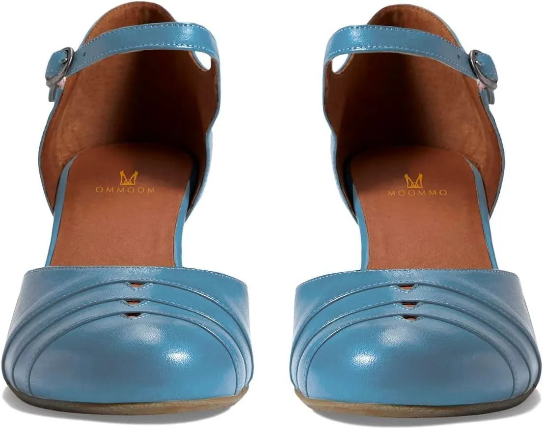 MOOMMO Women Vintage Low Chunky Heel Mary Jane Shoes Pumps Round Closed Toe Cut-out Dress Sandals Ankle Strap 2" Block Heels Mary Janes Dress Shoes Rainbow Patchwork Buckle Office Party Fall 4-11 M US